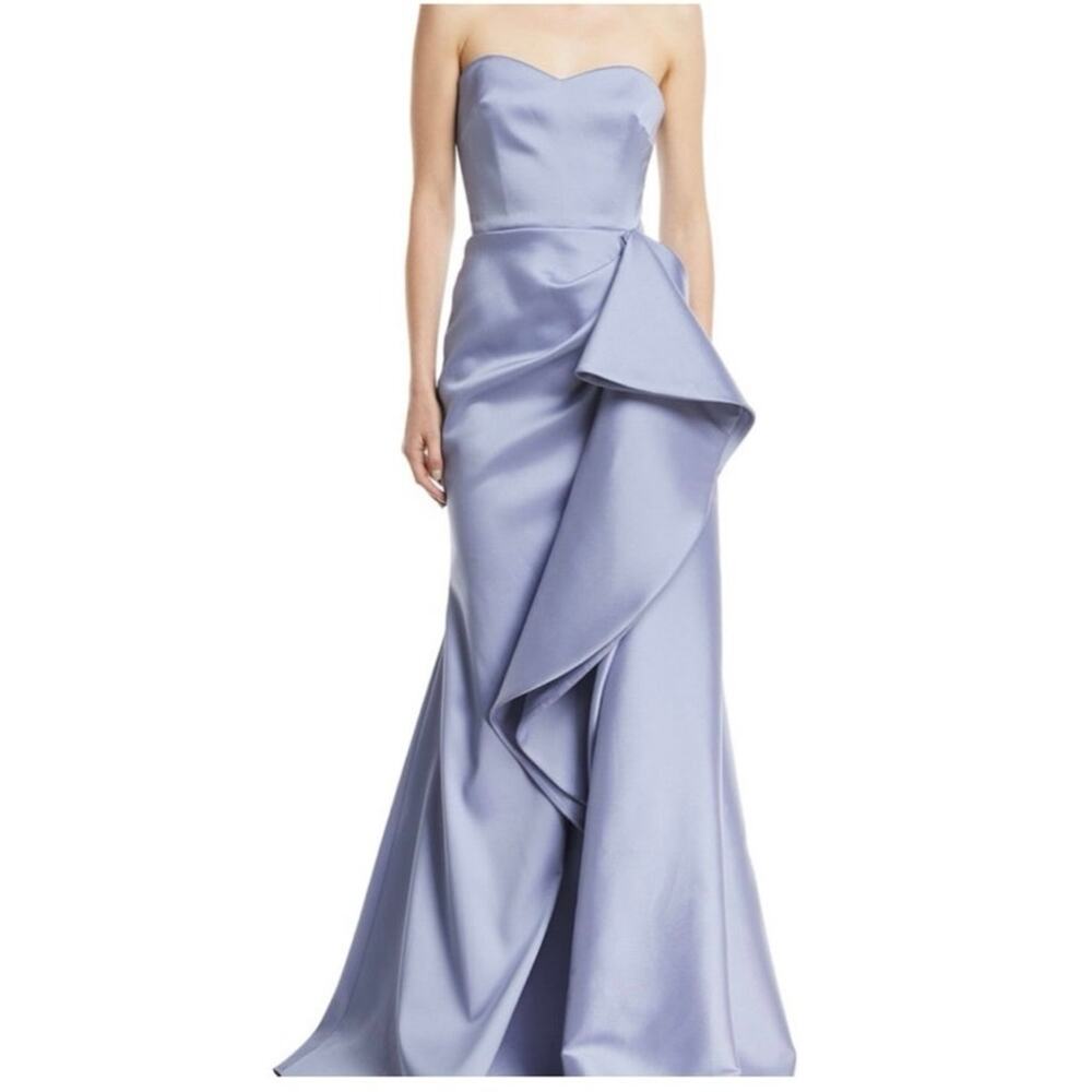 Badgley Mischka Blue Strapless Satin Ruffle Formal Gown Dress Size 0